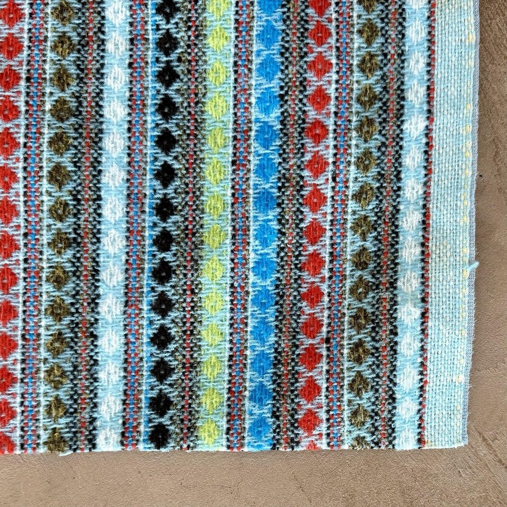 VTG Fabric 1970s 70s Multicolor‎ Stripe Woven Polyester Knit 55x63" 1.75yds